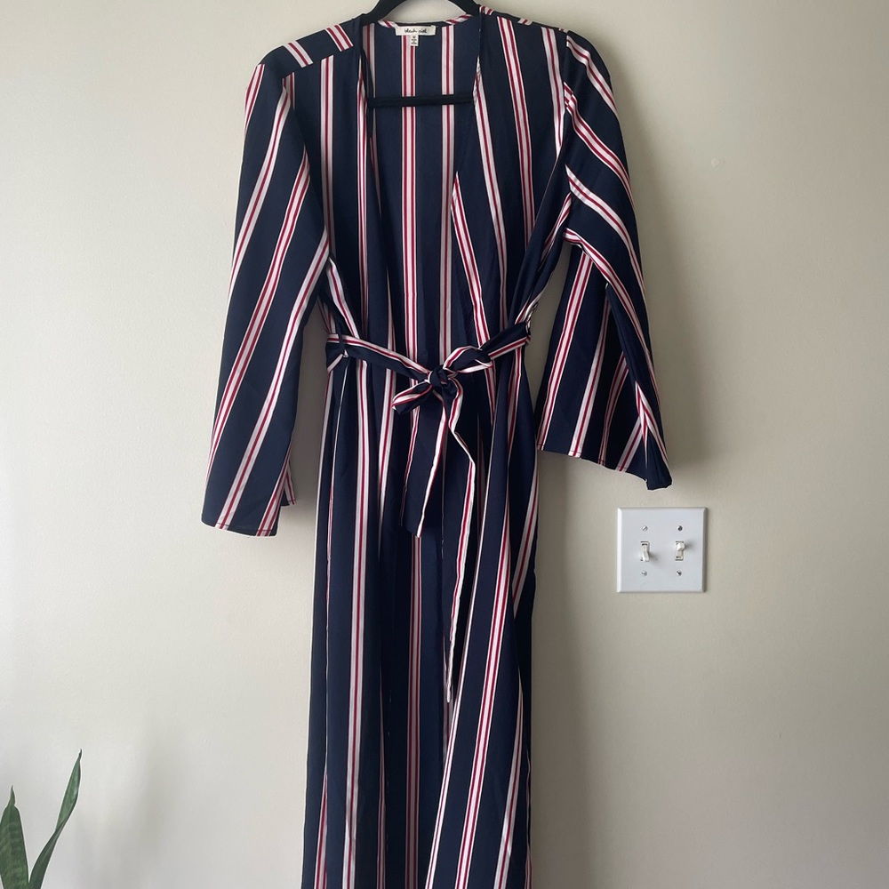 Navy/White/Red Striped Robe/Overcoat Jacket Size M